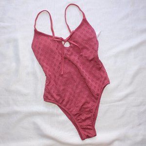 Pink Eyelet Keyhole One Piece Swimsuit